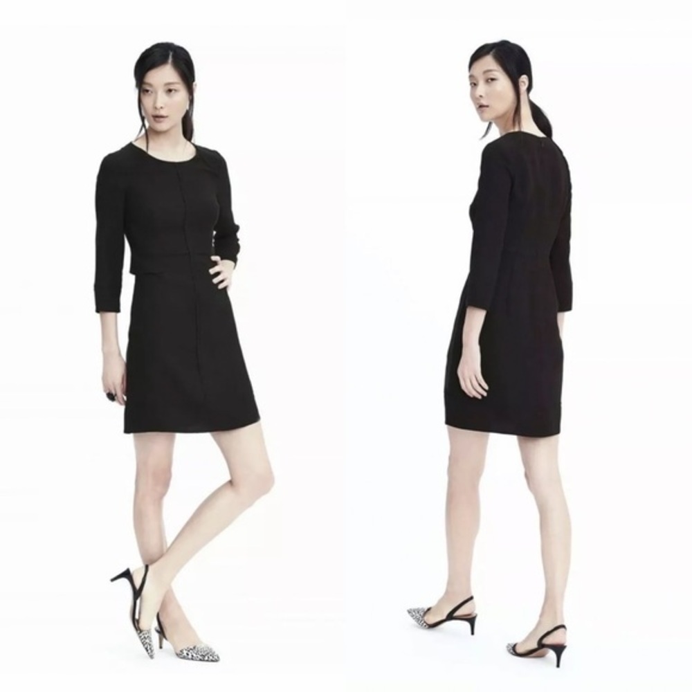 Banana Republic Black Sheath Dress with Laser Cut Details 3/4 Sleeve Size 10
